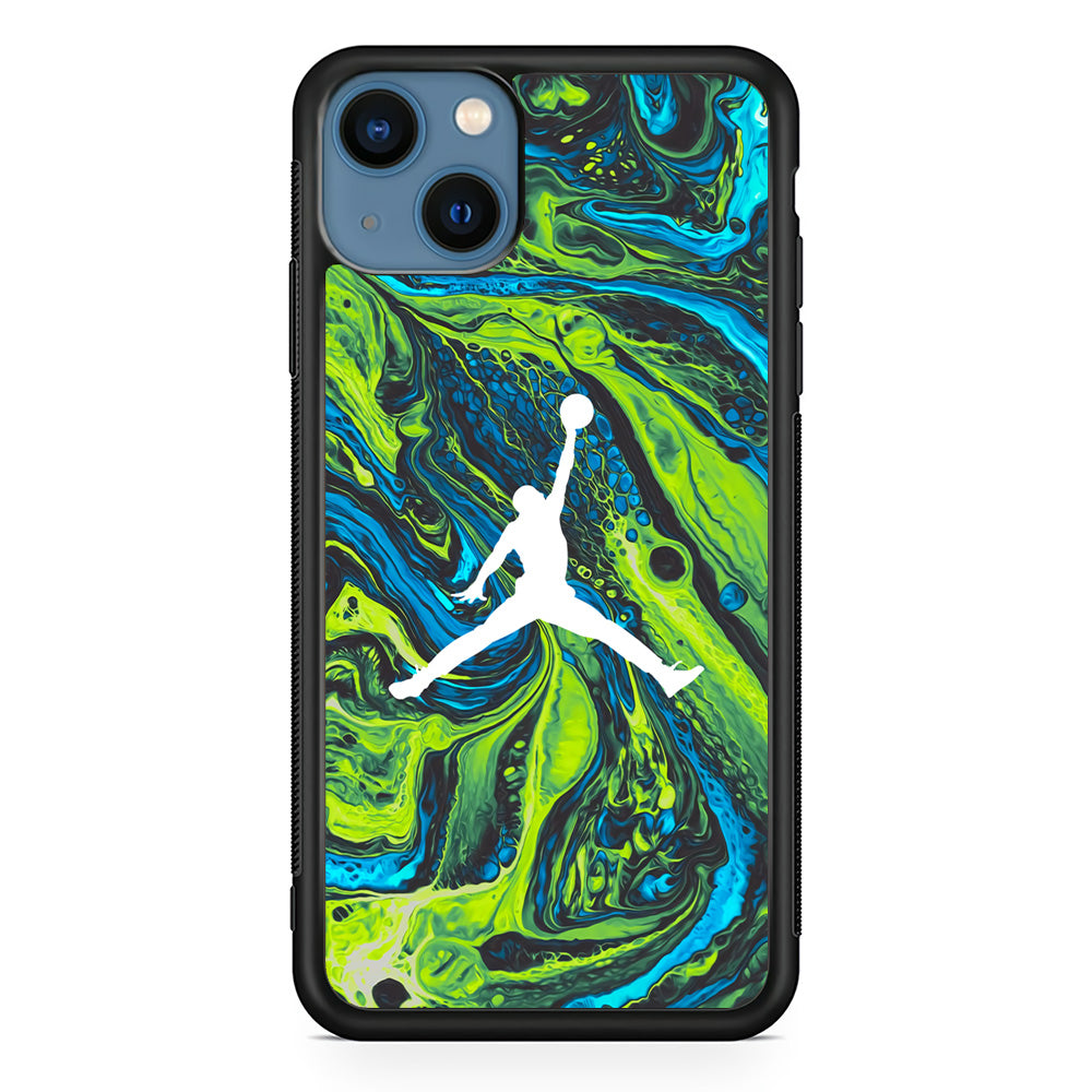 Air Jordan Green Liquid Marble iPhone 15 Case - Carneyforia