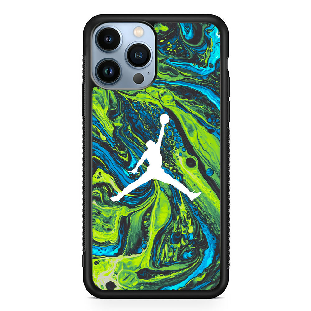 Air Jordan Green Liquid Marble iPhone 15 Pro Case - Carneyforia