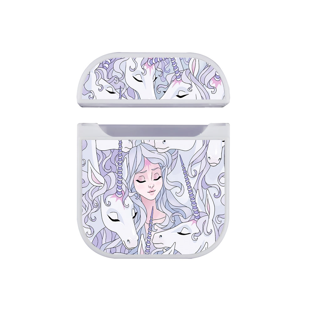 Beauty Princess With Unicorn Aesthetic Apple Airpods Case White