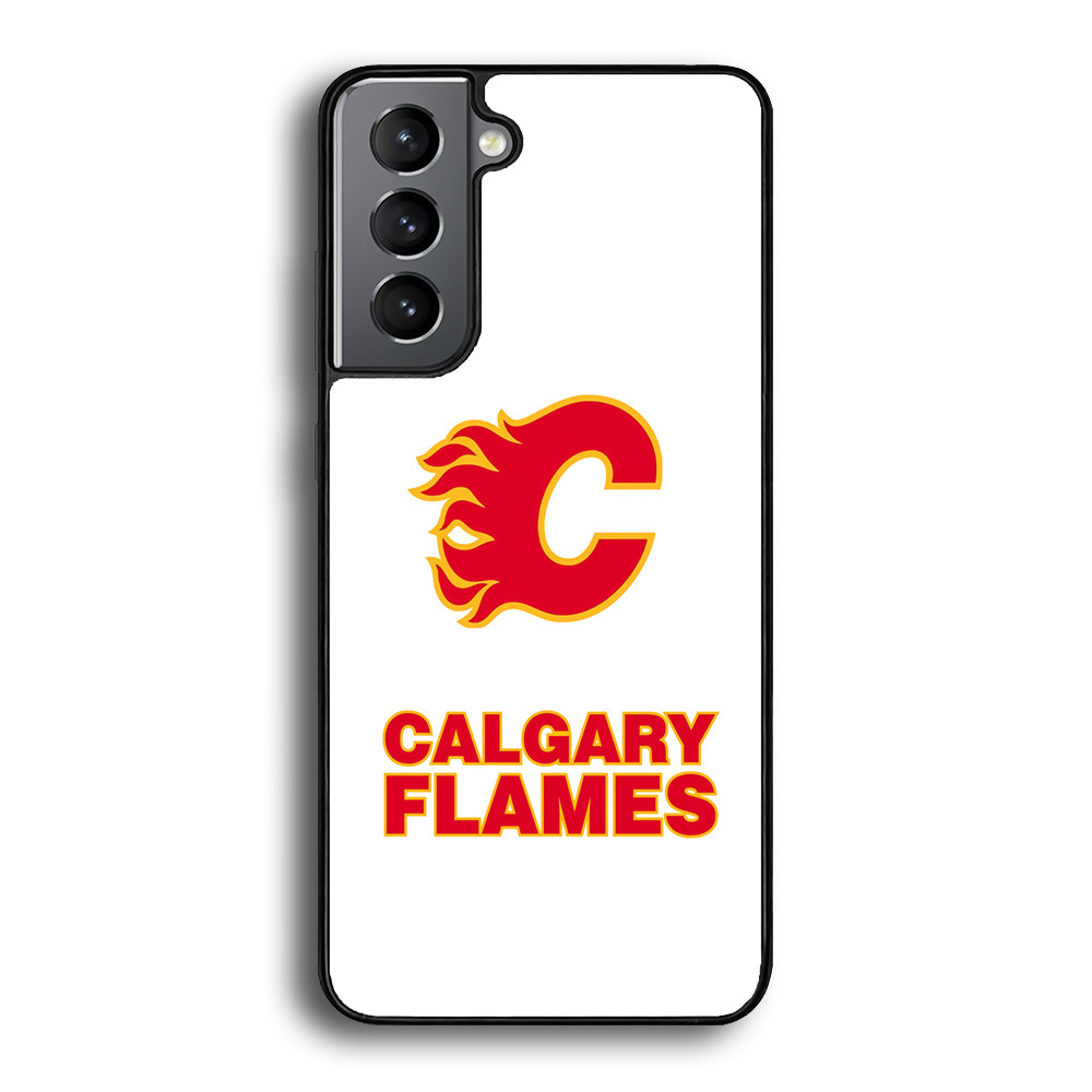 Calgary Flames White Samsung Galaxy S21 Case - Carneyforia