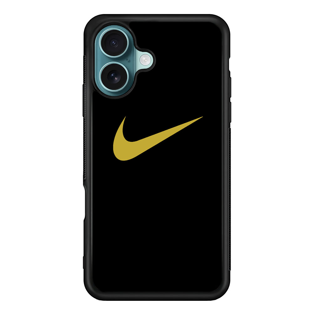 Nike Gold Logo Black iPhone 16 Case
