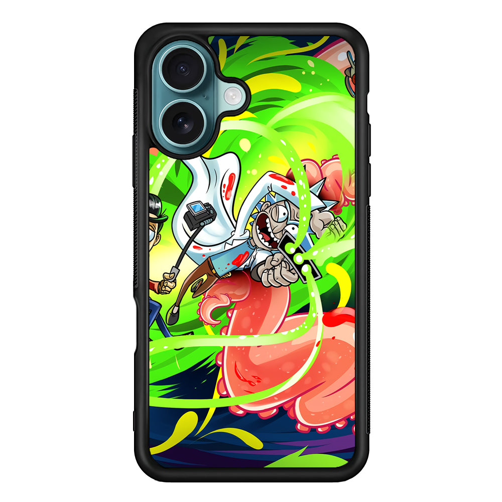 Rick and Morty Flying Shooter iPhone 16 Plus Case