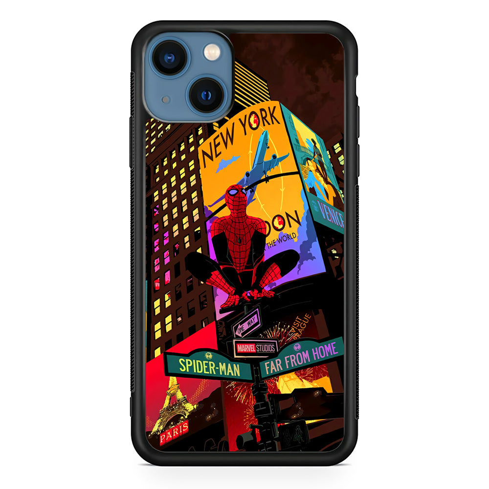 Spiderman Landscape of Night Town iPhone 15 Case - Carneyforia
