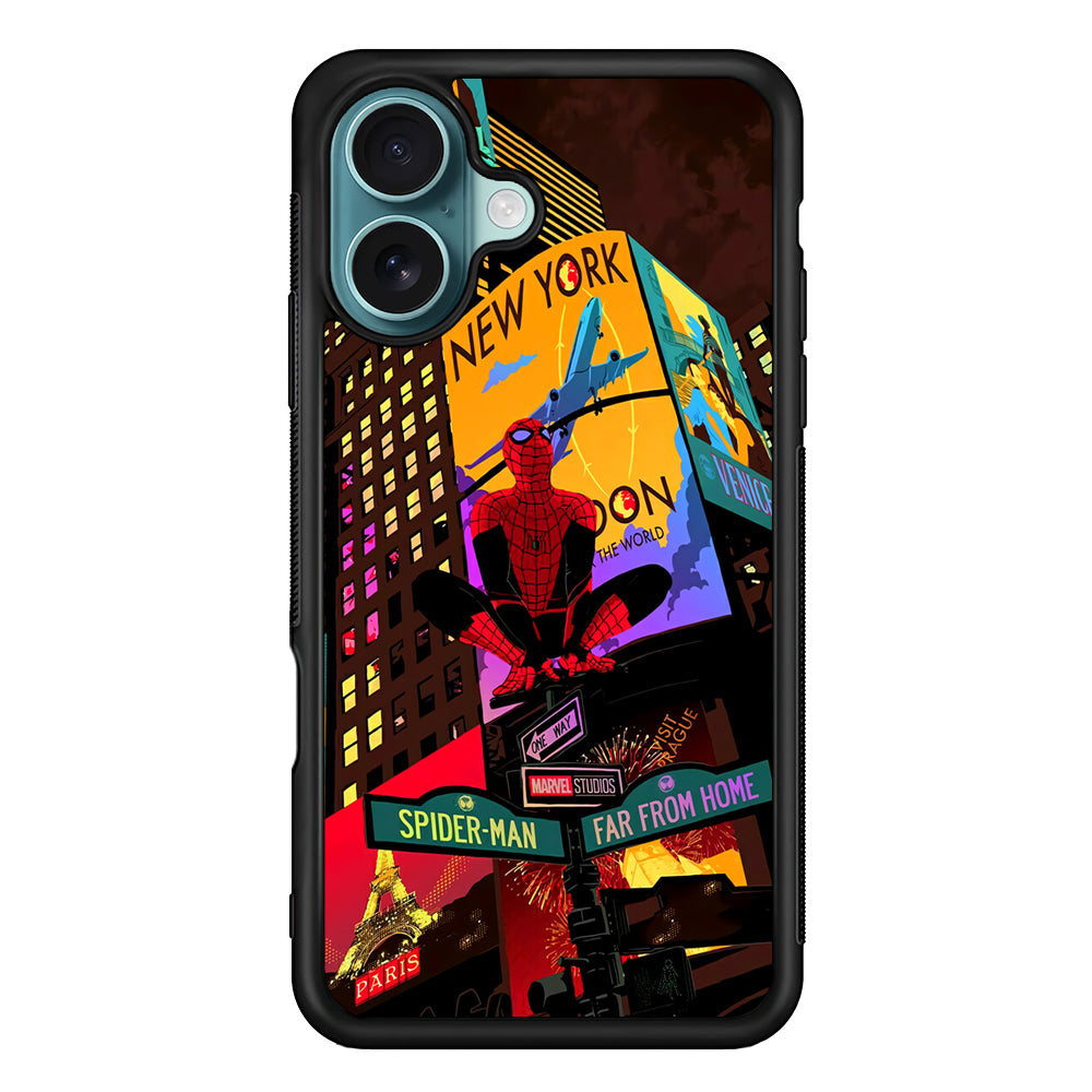 Spiderman Landscape of Night Town iPhone 16 Case