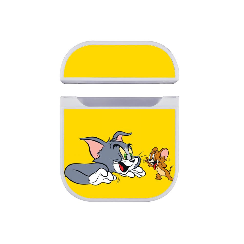 Tom and Jerry Yellow Background Apple Airpods Case White