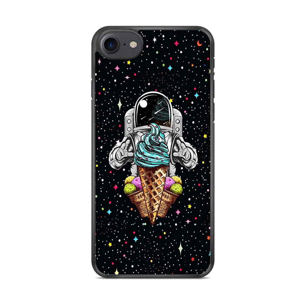 Astronauts Ice Cream Chaser iPhone 7 Case Rubber Black (2D Case)