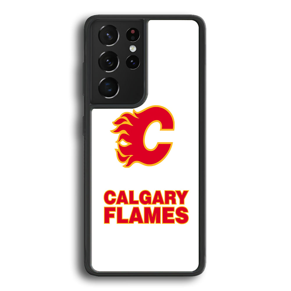 Calgary Flames White Samsung Galaxy S21 Ultra Case - Carneyforia