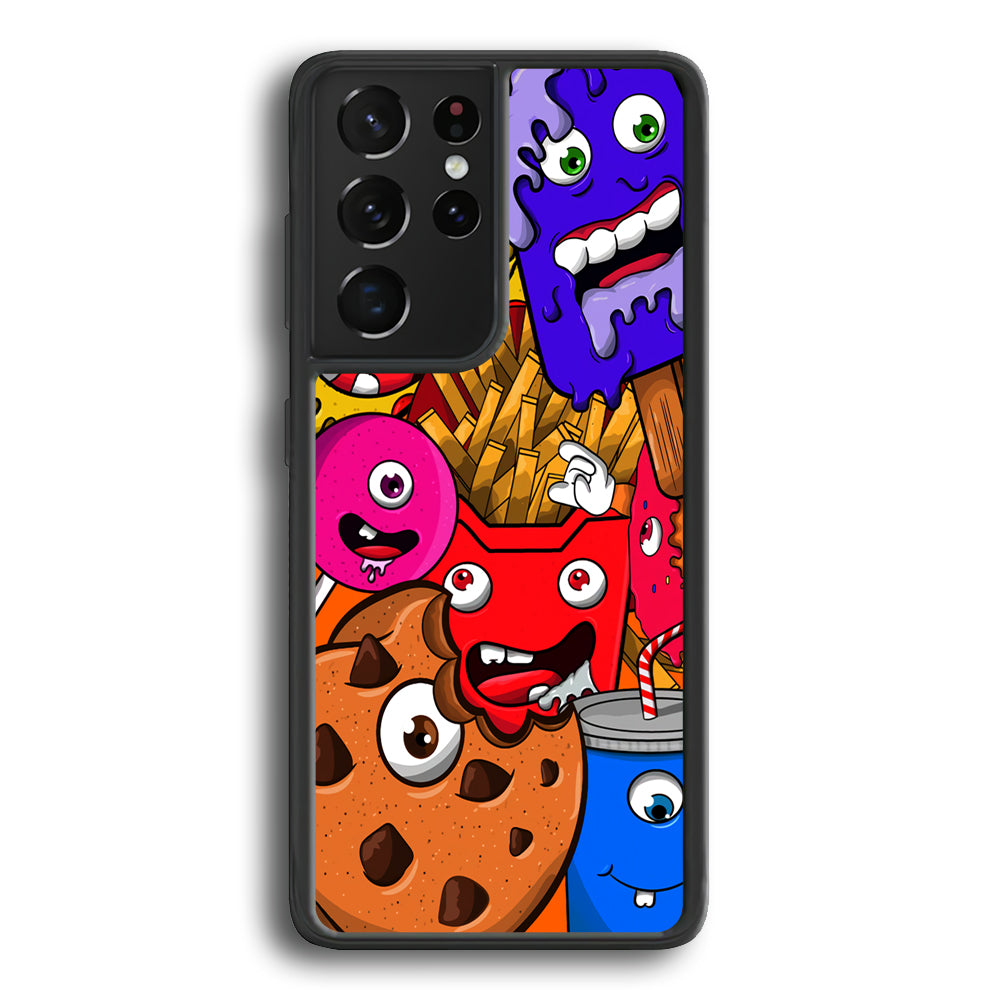 Doodle Monsters Snack Samsung Galaxy S21 Ultra Case - Carneyforia