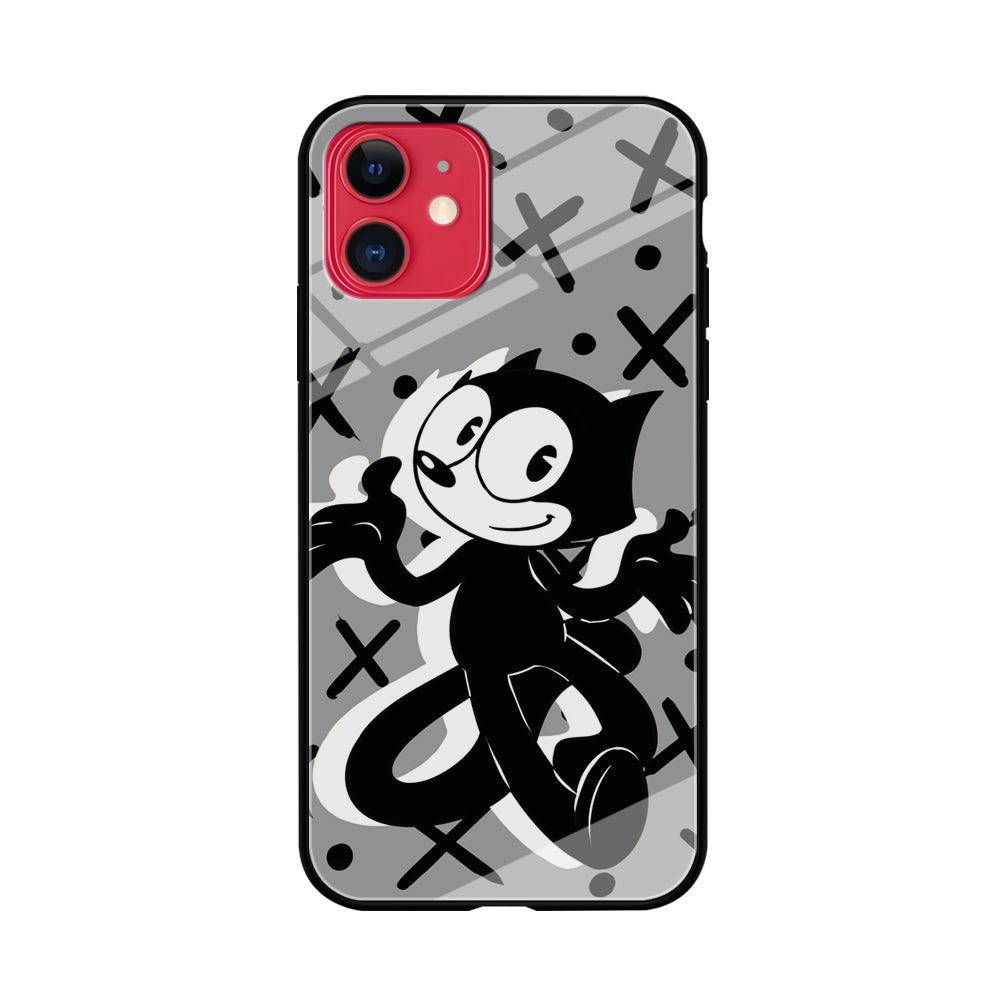 Felix The Cat Pattern In Grey iPhone 11 Case Tempered Glass Case