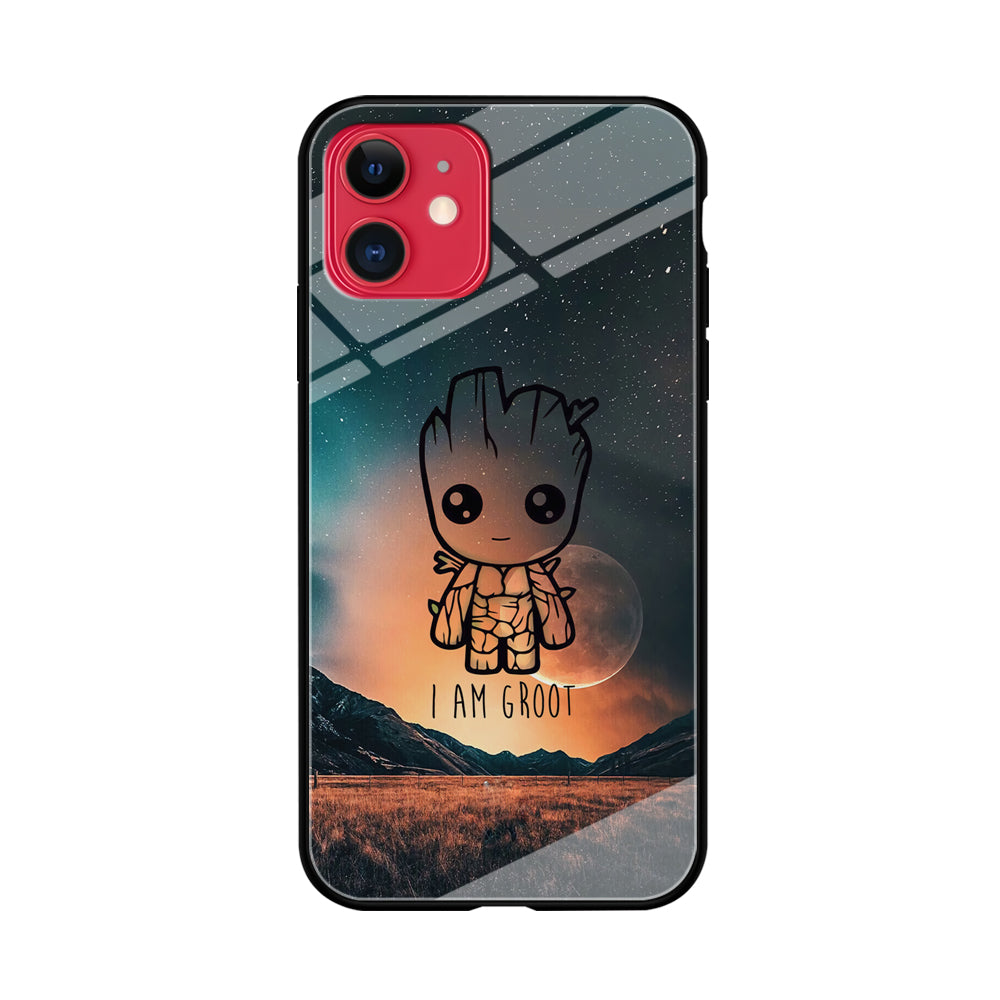 Groot Cute Silhouette Form iPhone 11 Case Tempered Glass Case