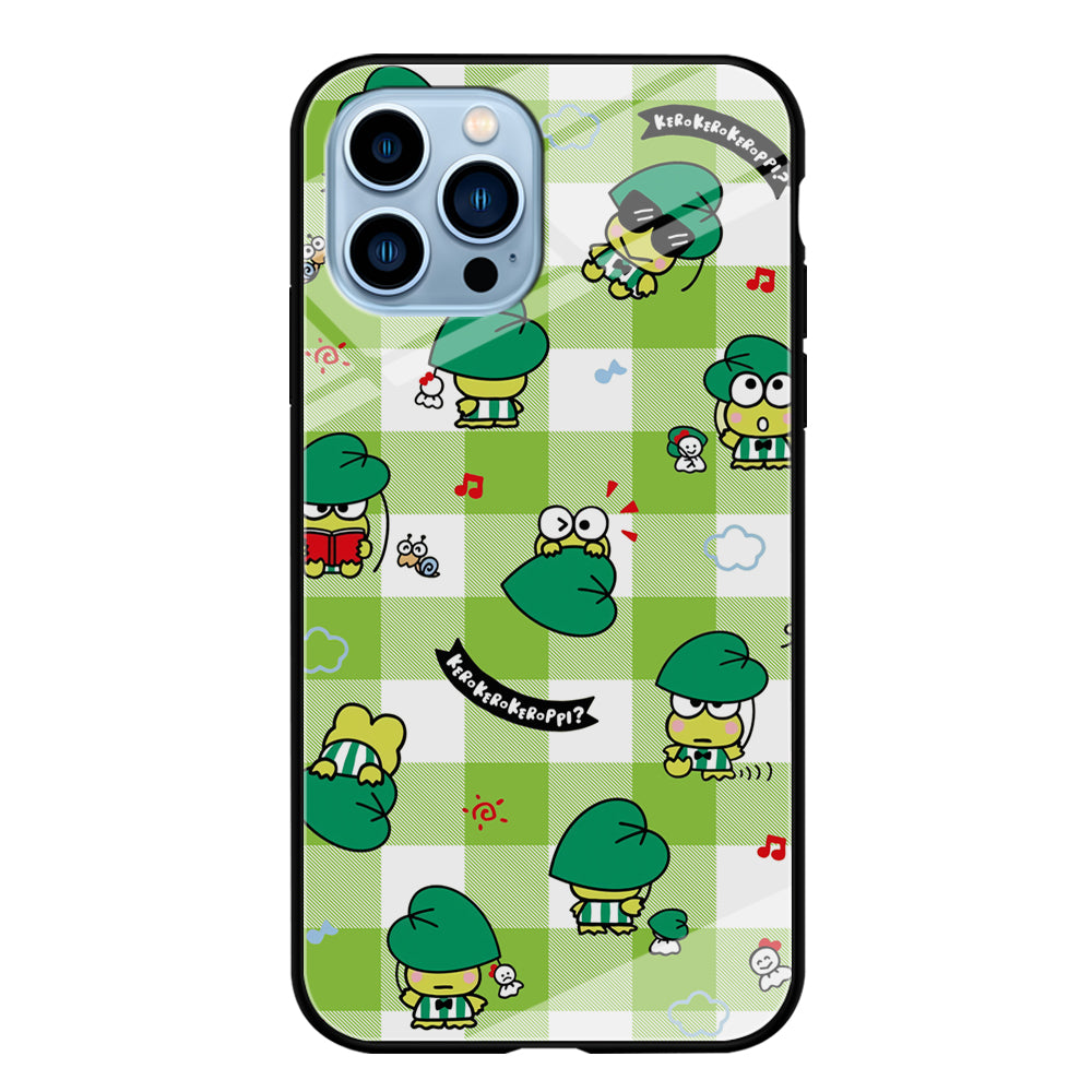Keroppi on Green Flanel iPhone 13 Pro Case Tempered Glass Case