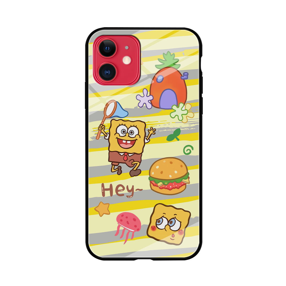 Mr Squarepants Fishing The Jellyfish iPhone 11 Case Tempered Glass Case