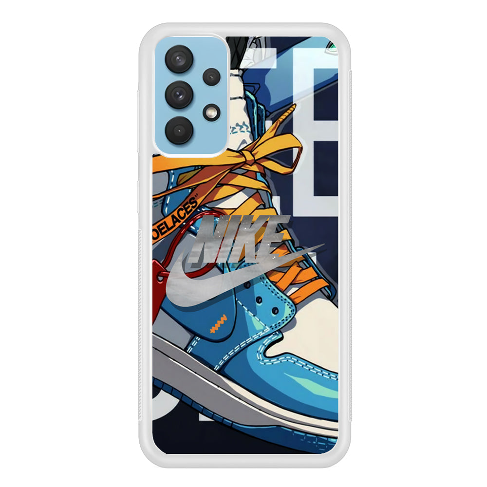 Nike Yellow Shoelaces Samsung Galaxy A32 Case Rubber White (2D Case)