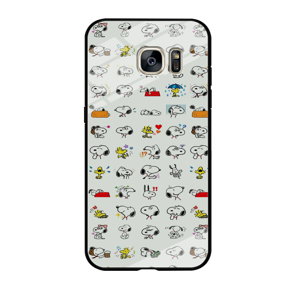 Snoopy White Emoji Samsung Galaxy S7 Edge Case Tempered Glass Case