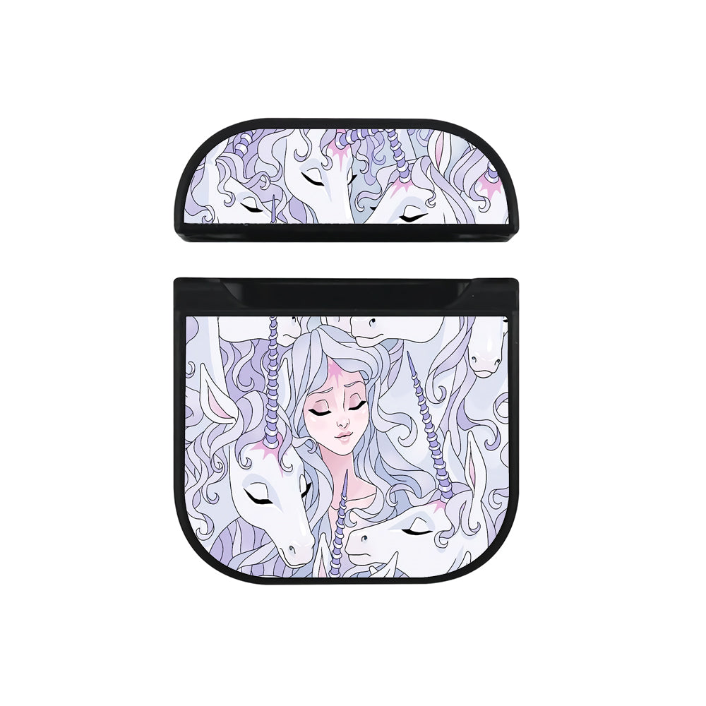 Beauty Princess With Unicorn Aesthetic Apple Airpods Case Black