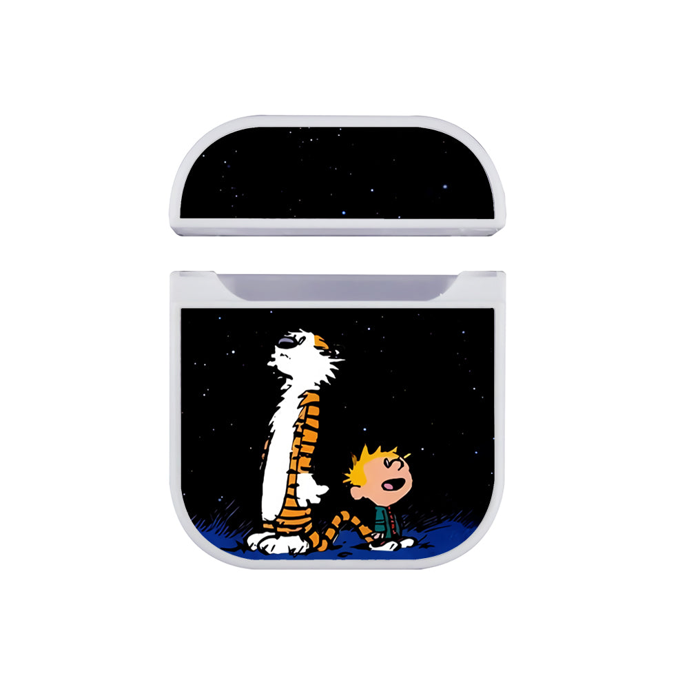 Calvin and Hobbes Looks at The Stars Apple Airpods Case White