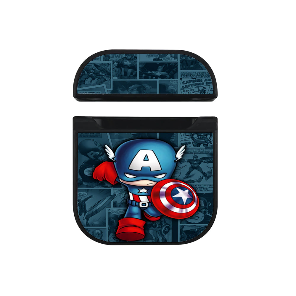Captain America Cute Comic Apple Airpods Case Black