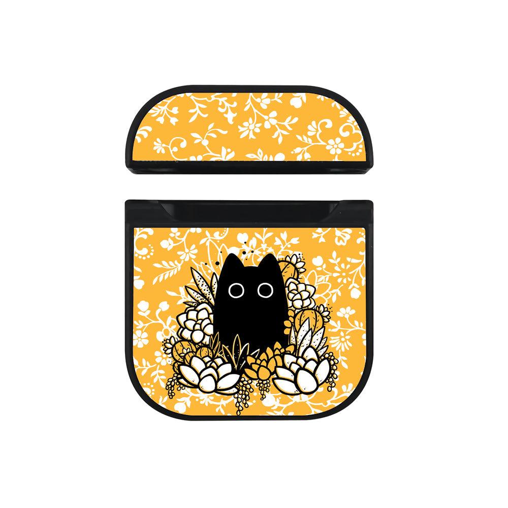 Cat On a Throne of Flowers Apple Airpods Case Black