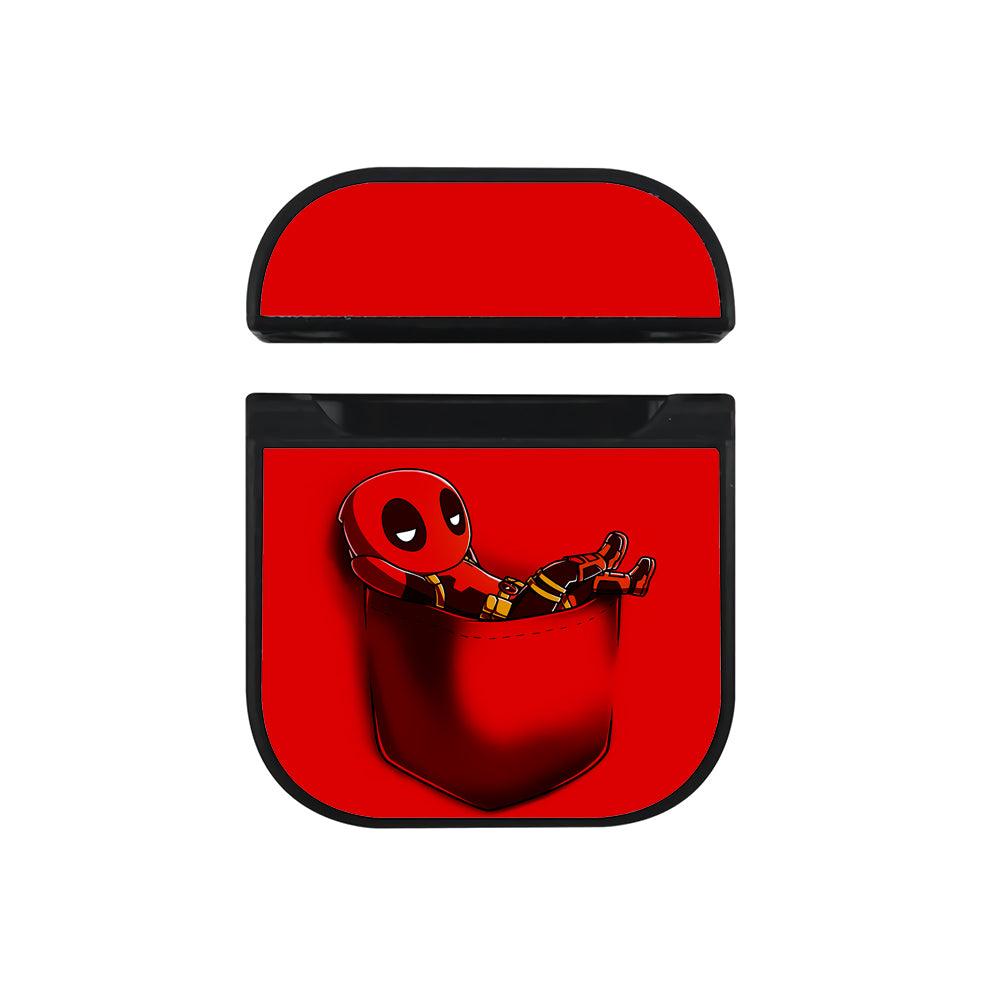 Deadpool in Red Pocket Apple Airpods Case Black