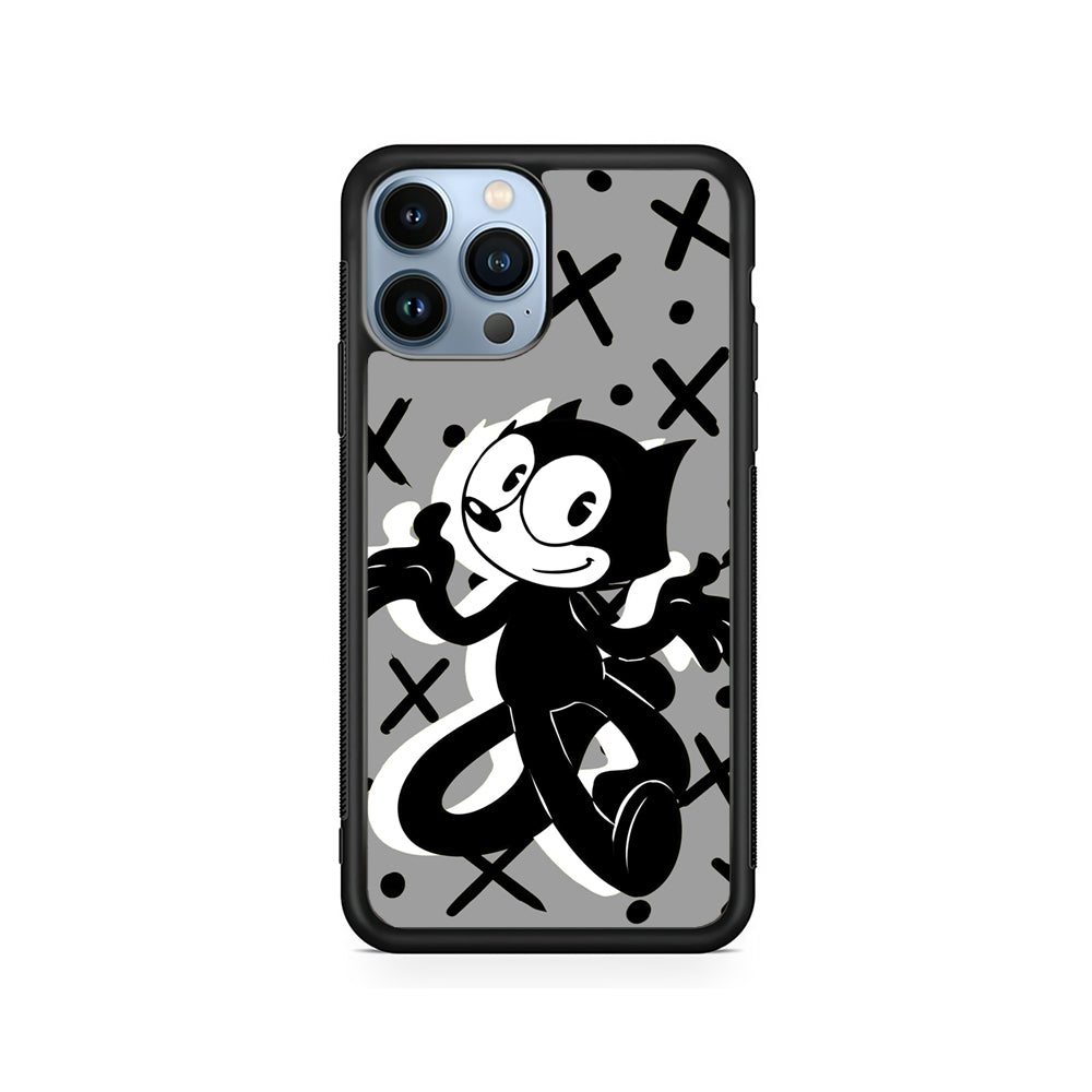 Felix The Cat Pattern In Grey iPhone 14 Pro Max Case