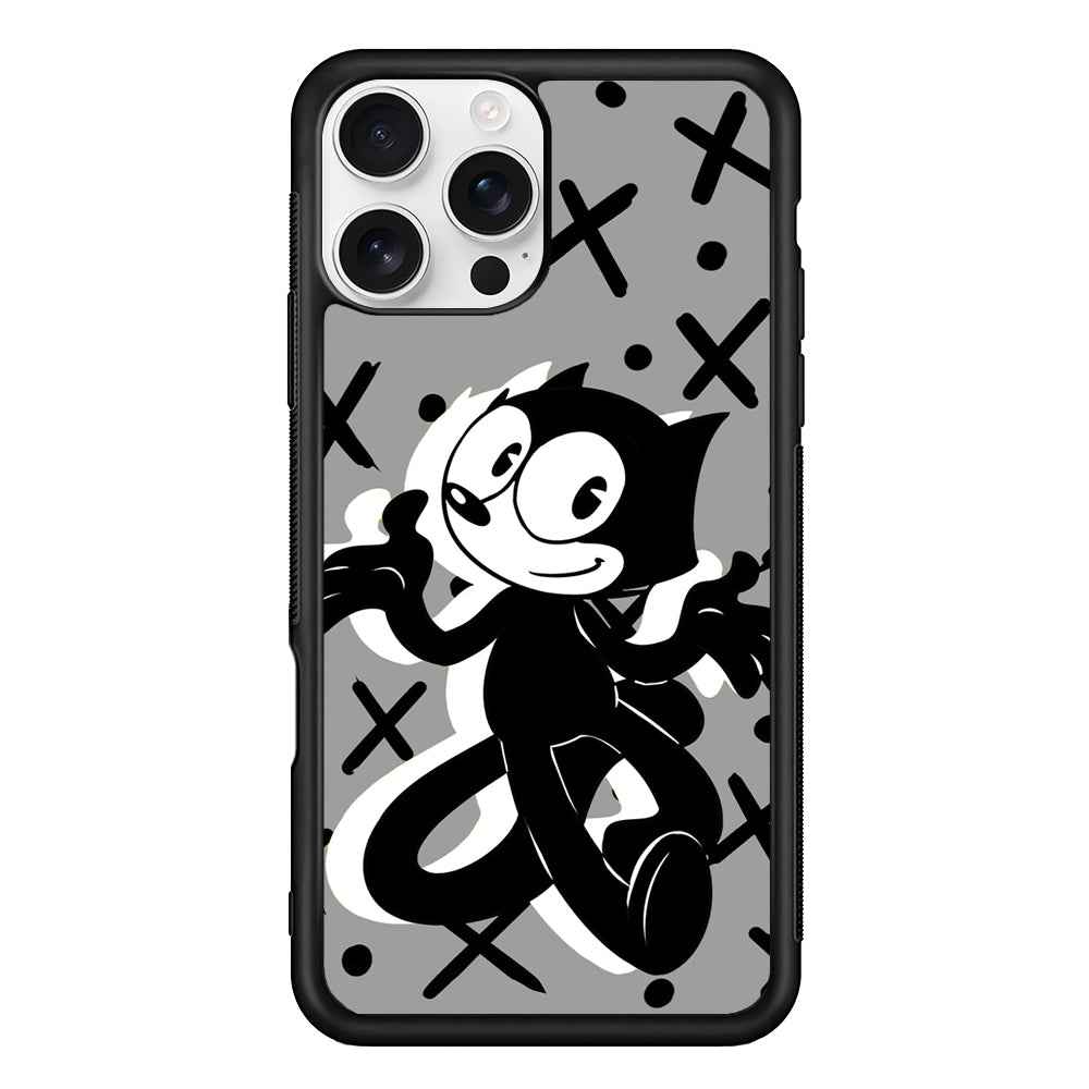 Felix The Cat Pattern In Grey iPhone 16 Pro Case