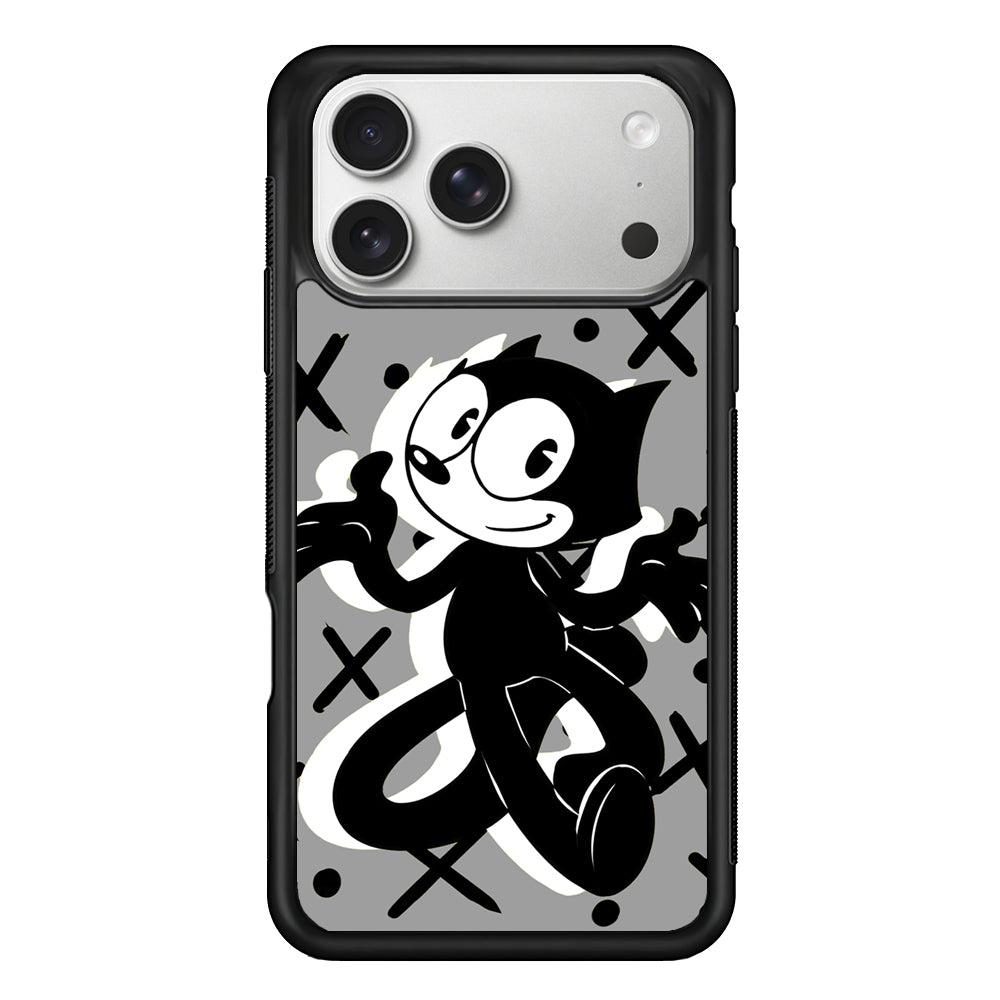 Felix The Cat Pattern In Grey iPhone 17 Pro Max Case