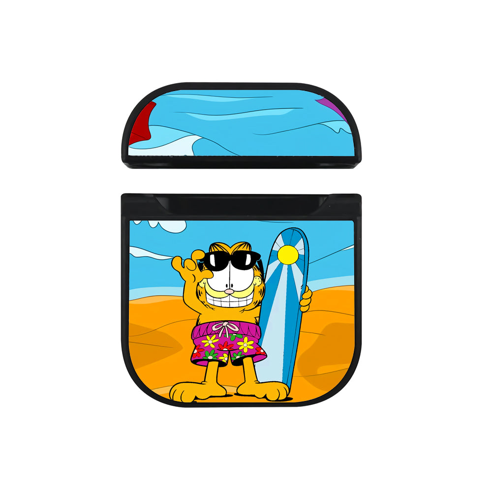 Garfield Surfing Apple Airpods Case Black