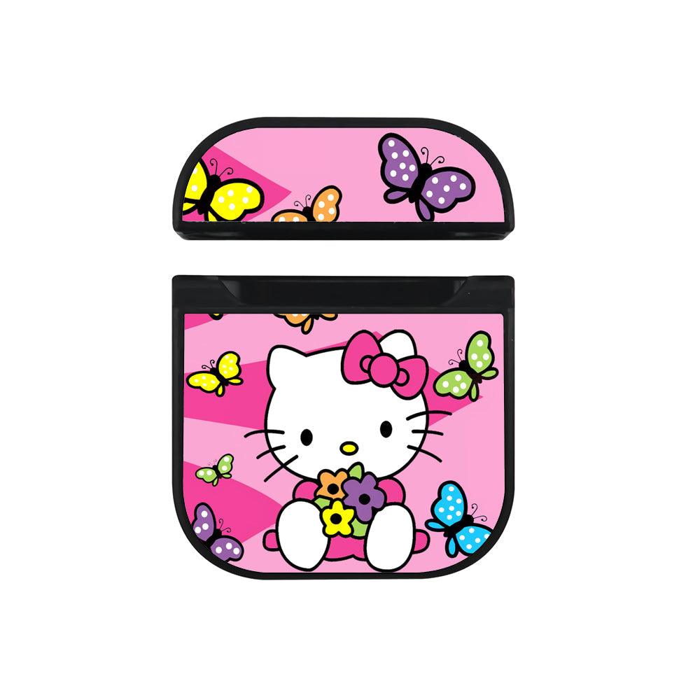Hello Kitty Butterfly Background Apple Airpods Case Black