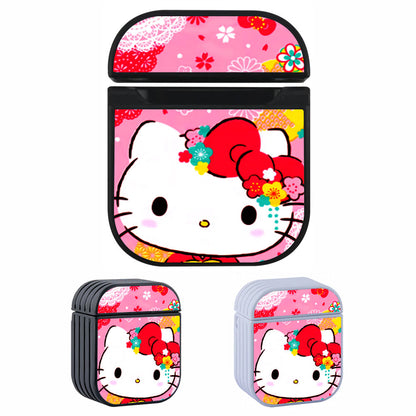 Hello Kitty Face Flower Background Apple Airpods Case