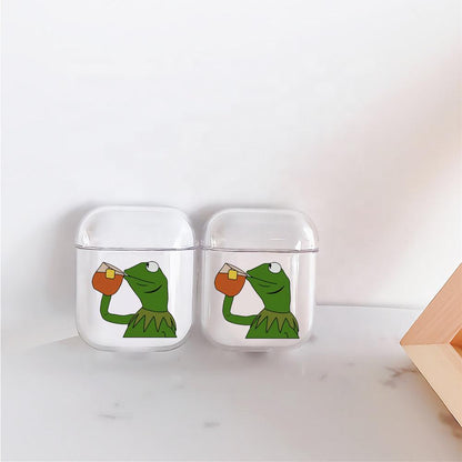 Kermit Frog Relax with Tea Apple Airpods Clear Case