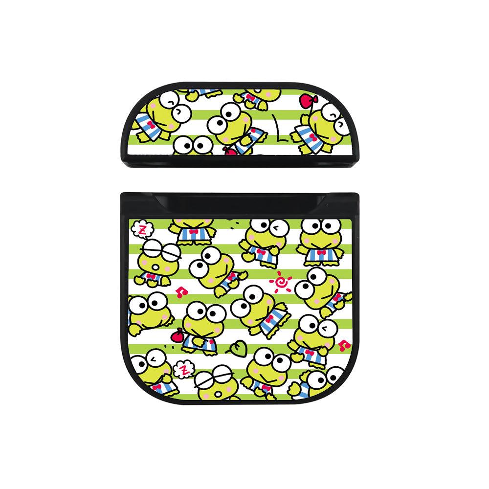 Keroppi Pattern Green Line Apple Airpods Case Black