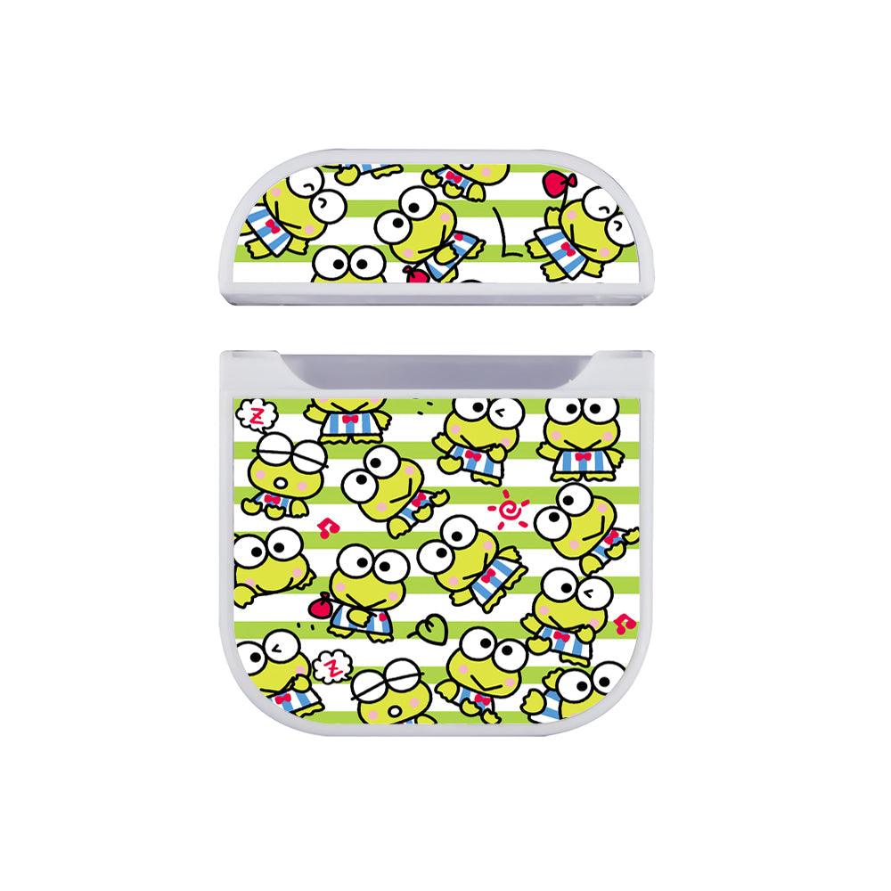 Keroppi Pattern Green Line Apple Airpods Case White