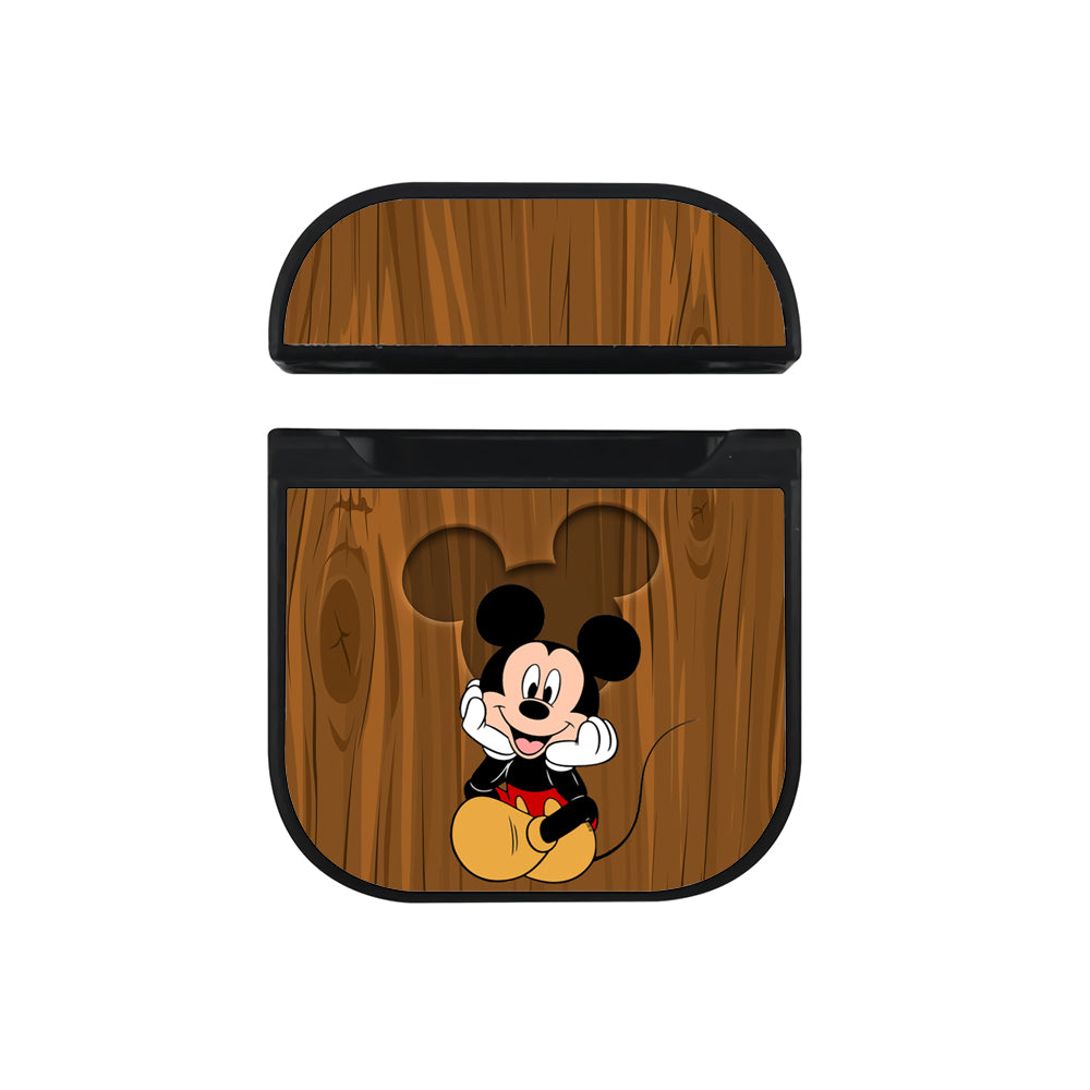 Mickey Wood Logo Apple Airpods Case Black