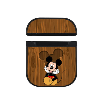 Mickey Wood Logo Apple Airpods Case Black