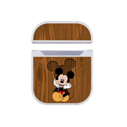 Mickey Wood Logo Apple Airpods Case White