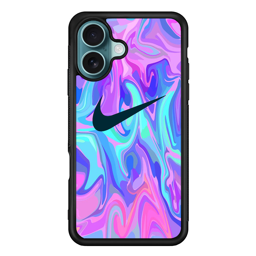 Nike Soft Marble Navy Logo iPhone 16 Case