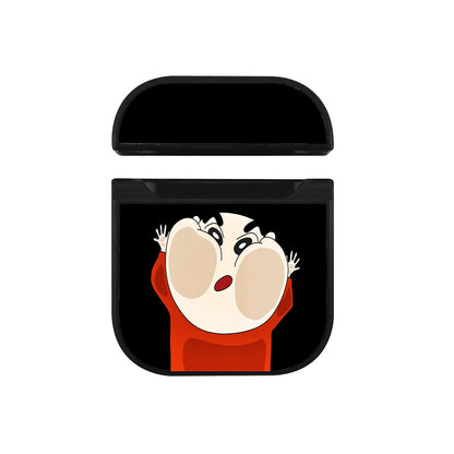 Sinchan Cute On The Glass Apple Airpods Case Black