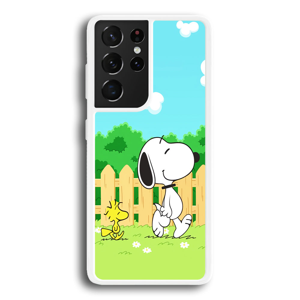 Snoopy Morning Walk Samsung Galaxy S21 Ultra Case