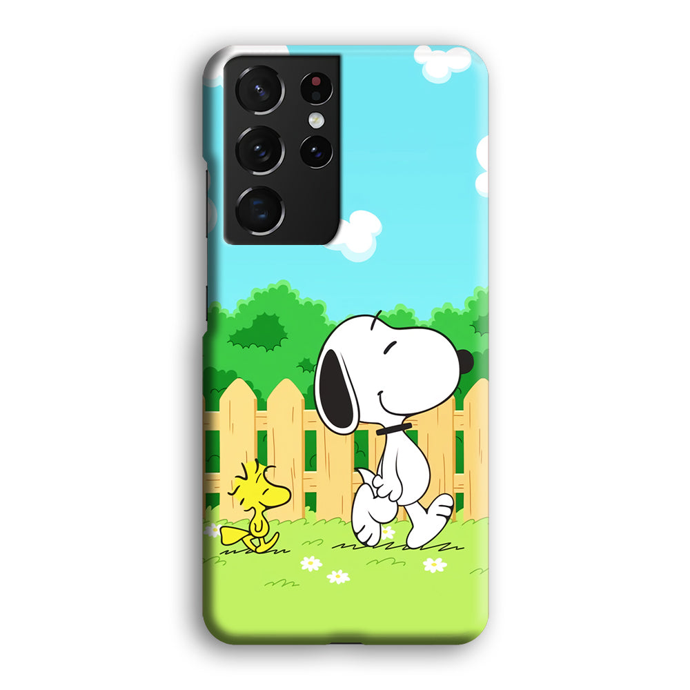 Snoopy Morning Walk Samsung Galaxy S21 Ultra Case