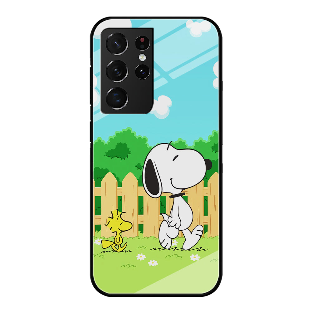 Snoopy Morning Walk Samsung Galaxy S21 Ultra Case