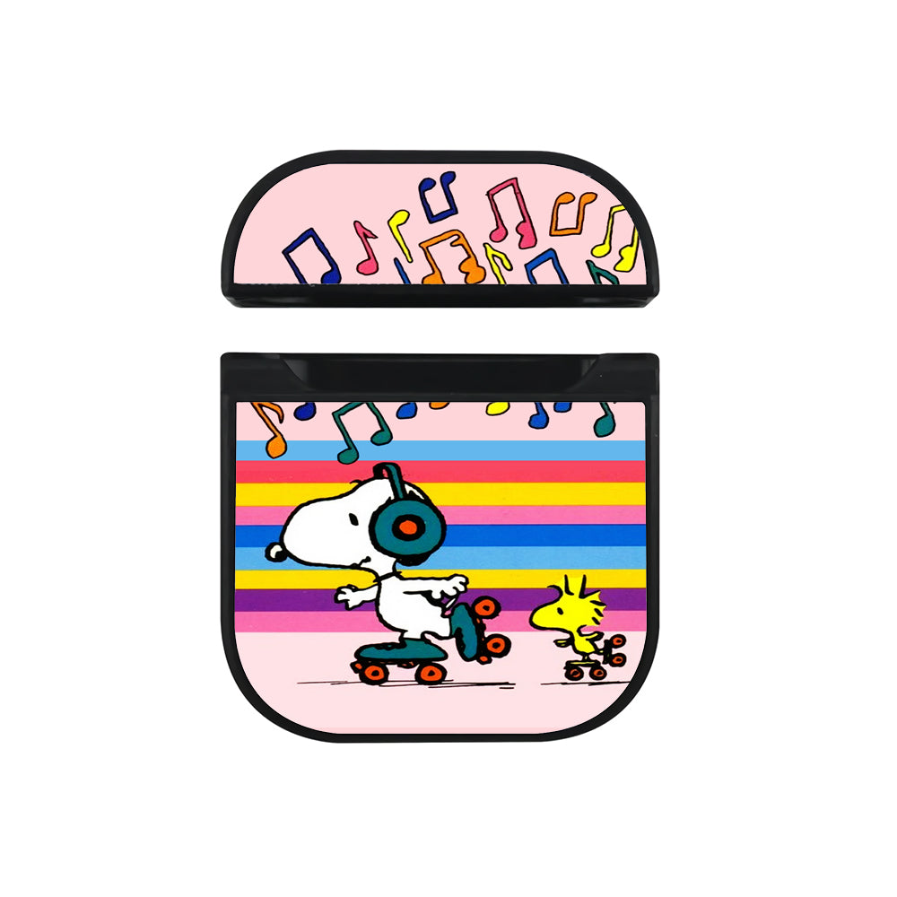 Snoopy Woodstock Roller Skating Music Apple Airpods Case Black