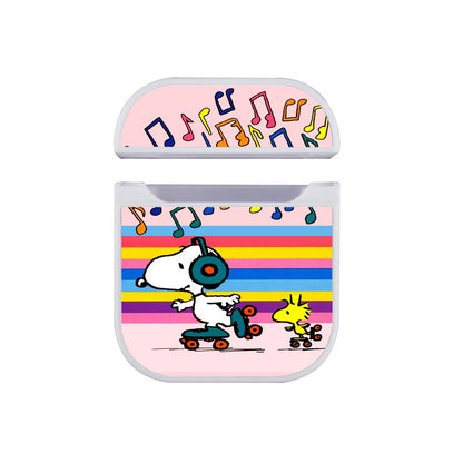 Snoopy Woodstock Roller Skating Music Apple Airpods Case White