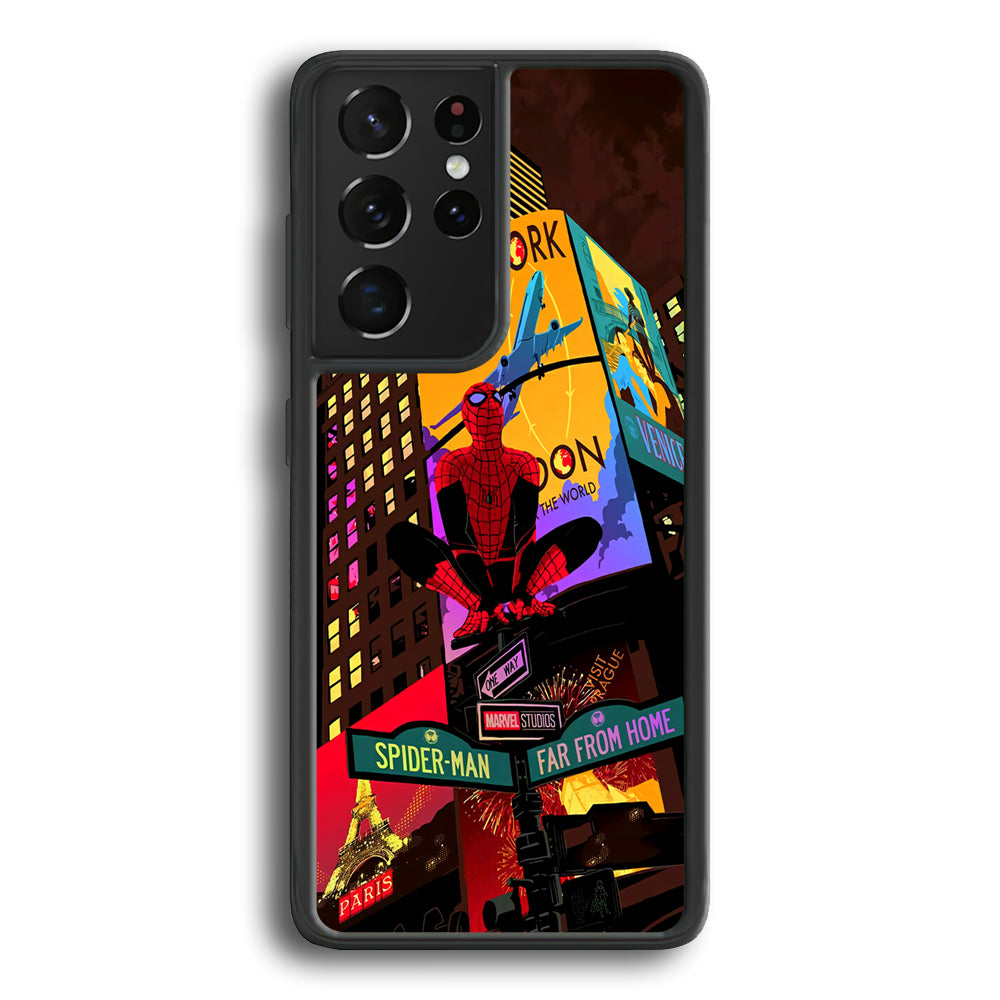 Spiderman Landscape of Night Town Samsung Galaxy S21 Ultra Case