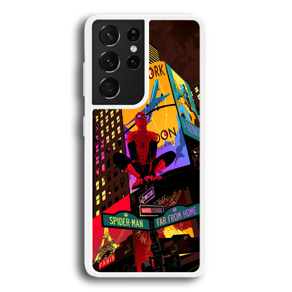 Spiderman Landscape of Night Town Samsung Galaxy S21 Ultra Case