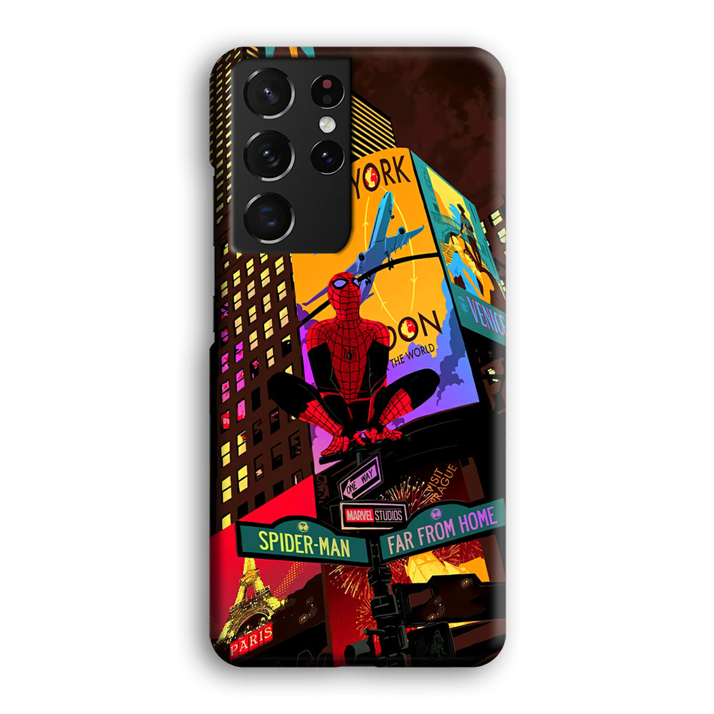 Spiderman Landscape of Night Town Samsung Galaxy S21 Ultra Case