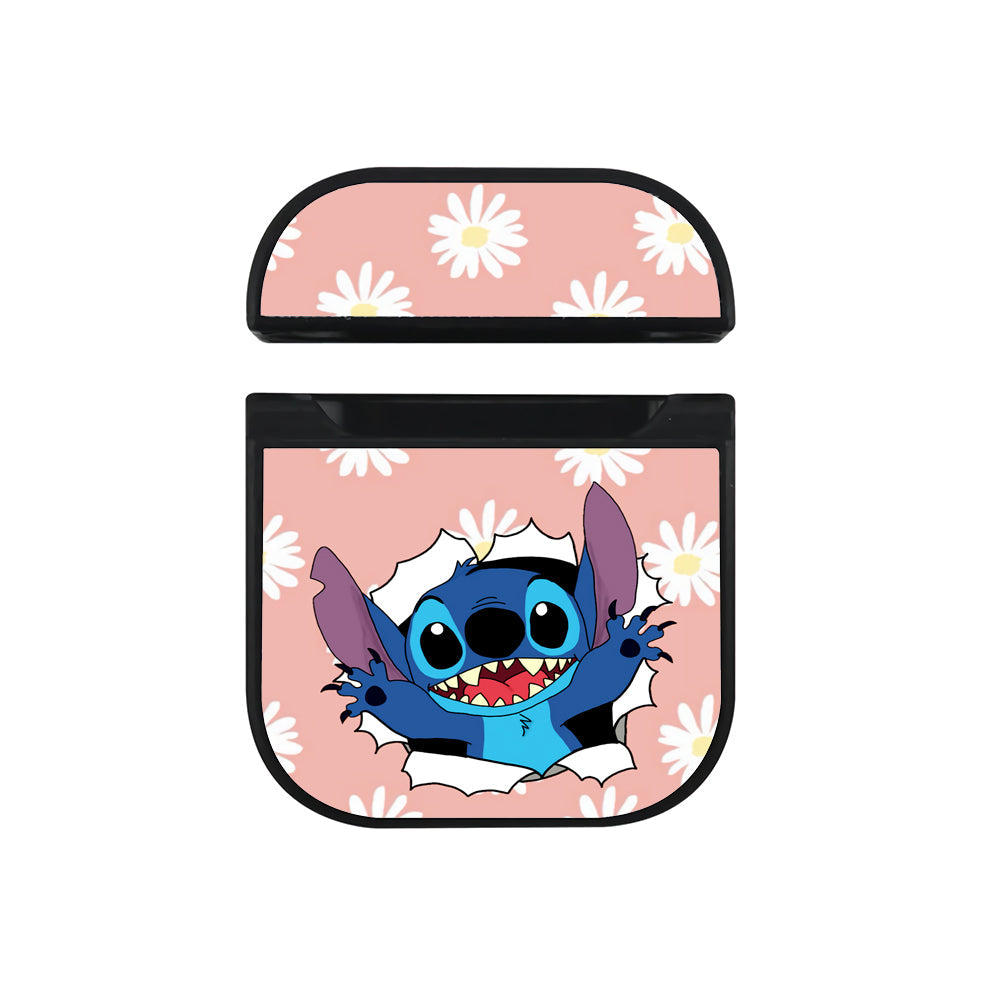 Stitch Flower Pattern Apple Airpods Case Black