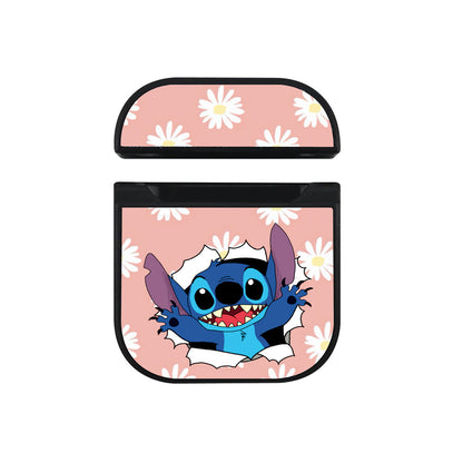 Stitch Flower Pattern Apple Airpods Case Black