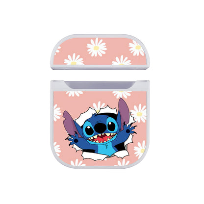 Stitch Flower Pattern Apple Airpods Case White