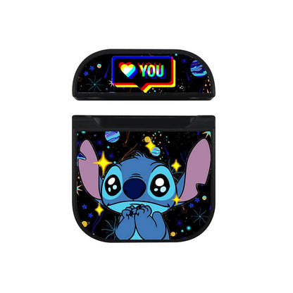 Stitch Galaxy Background Love You Apple Airpods Case Black