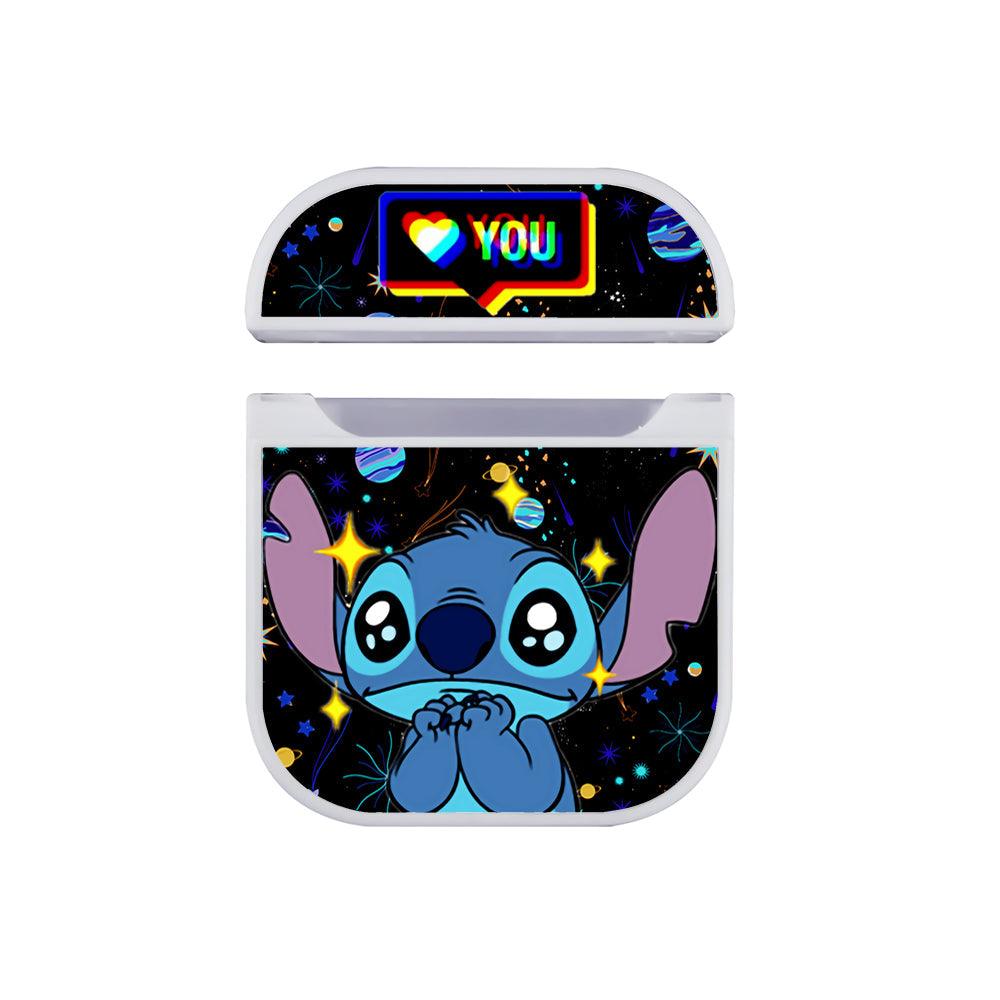 Stitch Galaxy Background Love You Apple Airpods Case White